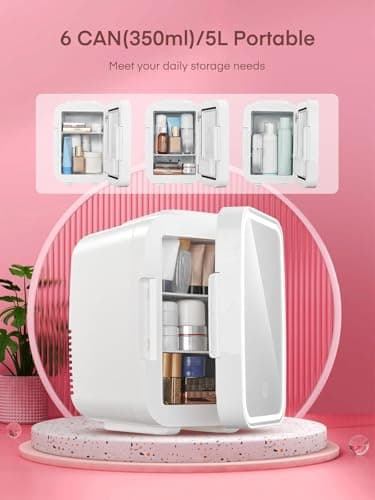 FOHERE Mini Frigo de Chambre 5L 6 Canettes, Glacière Beauté avec Fonction Chaud et Froid, Ideale pour Voyages et Soins d