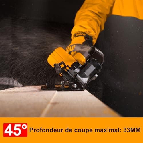 Scie circulaire sans fil INGCO 20V, moteur sans balais, diamètre 140mm, coupe jusqu'à 50 mm et 33 mm 90° et 45°, batteri