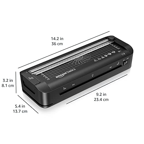 Amazon Basics – Plastifieuse thermique 3 en 1 A4, fonctions de découpage, perforage et arrondi de coins, 10 pochettes in