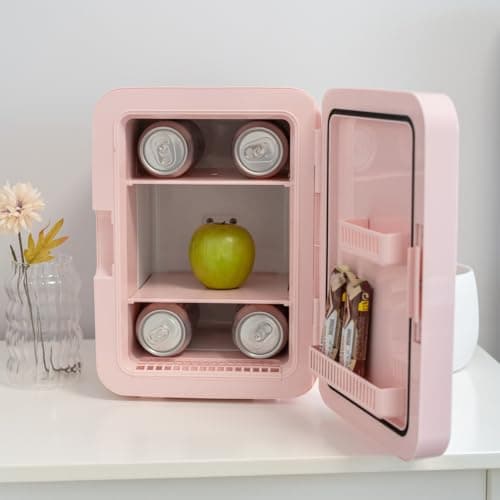 Flamingueo Mini Frigo 10L - Petit Frigo avec Miroir et LED, 12V/220V, Frigo de Chambre Fonction Chaud et Froid