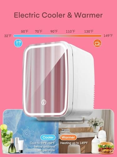 FOHERE Mini Frigo de Chambre 5L 6 Canettes, Glacière Beauté avec Fonction Chaud et Froid, Ideale pour Voyages et Soins d