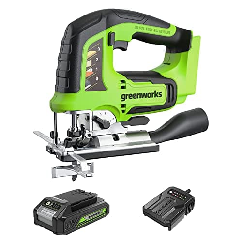 Greenworks Scie circulaire sans fil 24V GD24KSK2, lame Ø165 x Ø20 mm, profondeur de coupe : 67 mm, batterie 2Ah, chargeu — Kit de scie
