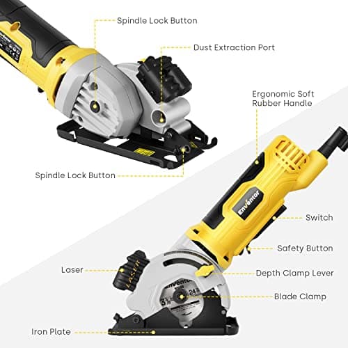 ENVENTOR Scie Circulaire, Puissance 580W, Profondeur de Coupe Élevée, pour Coupez Bois et Métal Mou, Professionnels