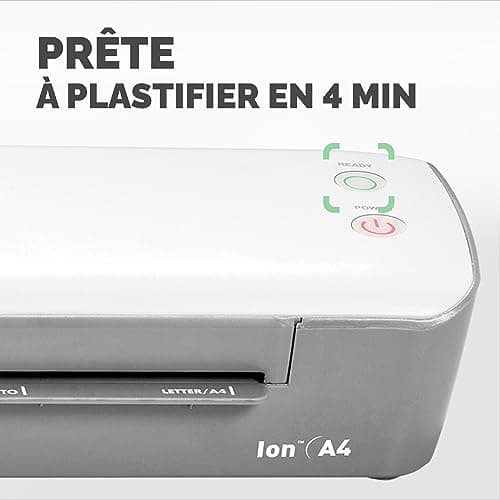 Fellowes Plastifieuse Ion A4 10 Feuilles 80-125 Microns 30 cm/min 4 Min Chauffe Arrêt Auto Mode Veille Maison Bureau Loi
