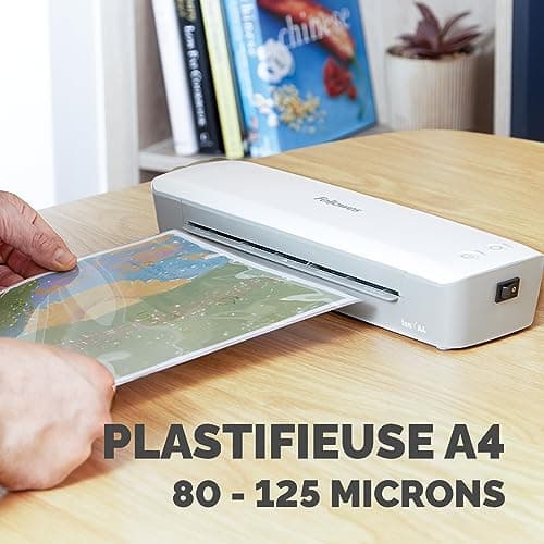 Fellowes Plastifieuse Ion A4 10 Feuilles 80-125 Microns 30 cm/min 4 Min Chauffe Arrêt Auto Mode Veille Maison Bureau Loi