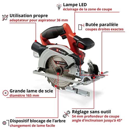 Einhell Scie circulaire sans fil TE-CS 18/165-1 Li Solo Power X-Change pour professionnel - Idéale pour travaux de menui