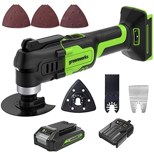 Greenworks Scie circulaire sans fil 24V GD24KSK2, lame Ø165 x Ø20 mm, profondeur de coupe : 67 mm, batterie 2Ah, chargeu — Kit d'outils multi