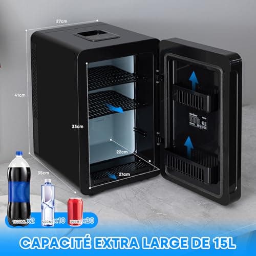 Enventor Mini Frigo 15 Litres, Petit Frigo Portable pour Cosmétiques, Bureau et Voiture