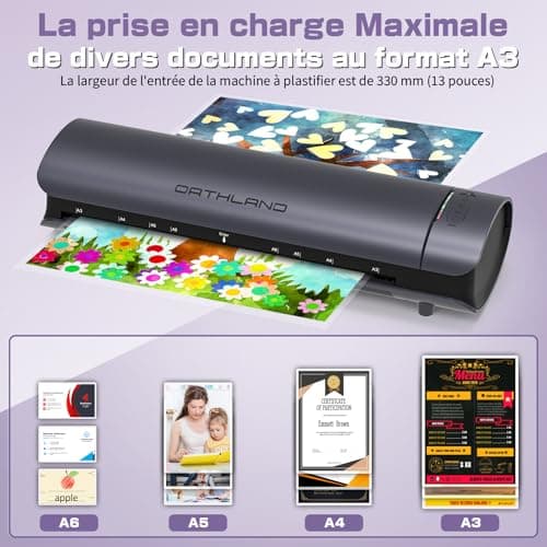 Orthland A3 Machine à Plastifier 30 Pochettes Thermique Froid École Bureau Famille