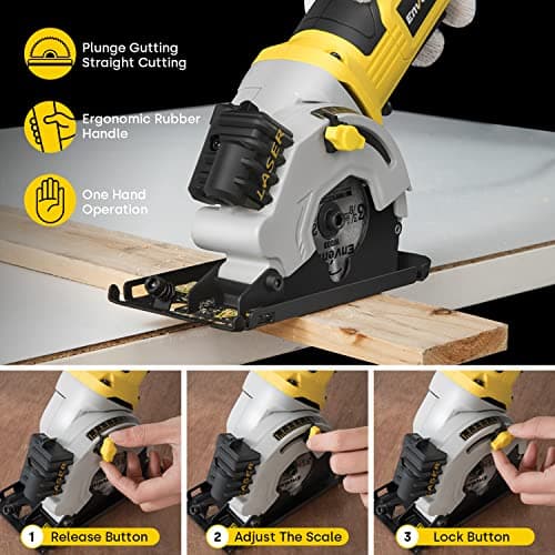 ENVENTOR Scie Circulaire, Puissance 580W, Profondeur de Coupe Élevée, pour Coupez Bois et Métal Mou, Professionnels
