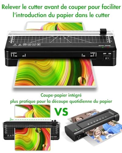 Plastifieuse thermique A4 réchauffement rapide, coupe-papier intégré, portable pour maison bureau ecole