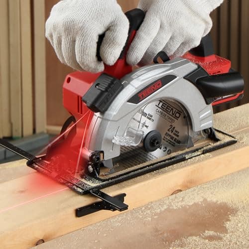 TEENO Scie circulaire laser sans fil 4000 RPM avec frein électrique, batteries 2X|0 AH, lames 2X165mm, réglage profondeu