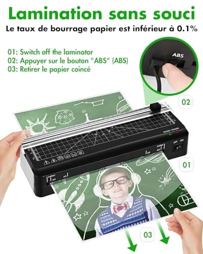 Plastifieuse thermique A4 réchauffement rapide, coupe-papier intégré, portable pour maison bureau ecole