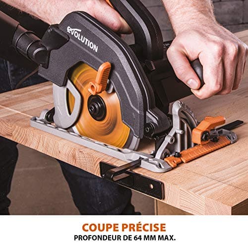 Tronçonneuse circulaire Evolution Power Tools - Multi-matériaux - Coupe le bois, le plastique, le métal - Biseau de 0° à