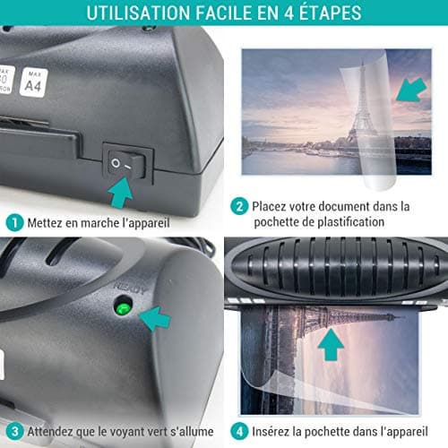 Waytex 78210V Plastifieuse Format A4/A5/A6/A7 Noir Fiable et Rapide pour Cabinets et Archivistes