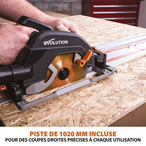 Evolution Power Tools R185CCSX Scie Circulaire 185mm 230V - Coupe Bois Métal Plastique - Avec Rail 1020mm - Adaptateur d