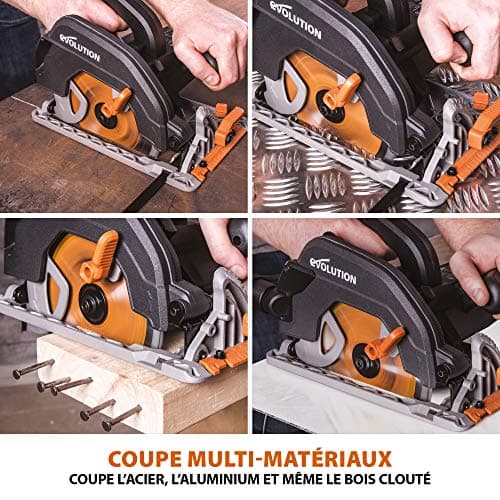 Tronçonneuse circulaire Evolution Power Tools - Multi-matériaux - Coupe le bois, le plastique, le métal - Biseau de 0° à