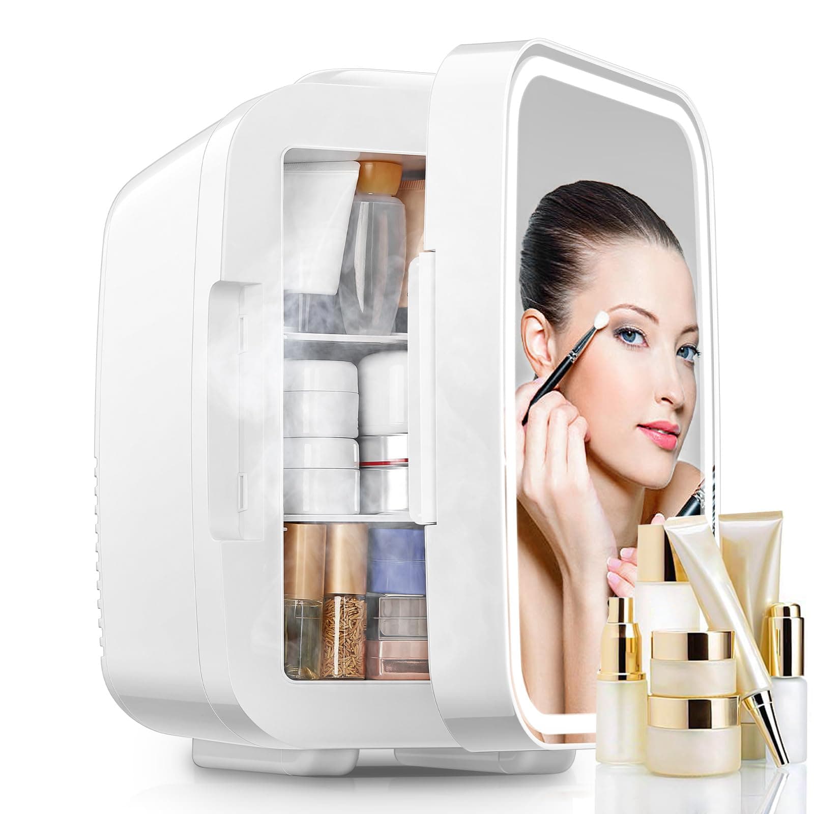 FOHERE Mini Frigo de Chambre 5L 6 Canettes, Glacière Beauté avec Fonction Chaud et Froid, Ideale pour Voyages et Soins d