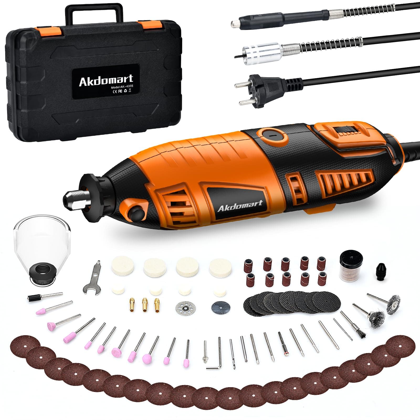 Outils Rotatifs Multifonction 200W, kit outil rotatif pour professionnels, 135 accessoires inclus, 6 vitesses réglables,